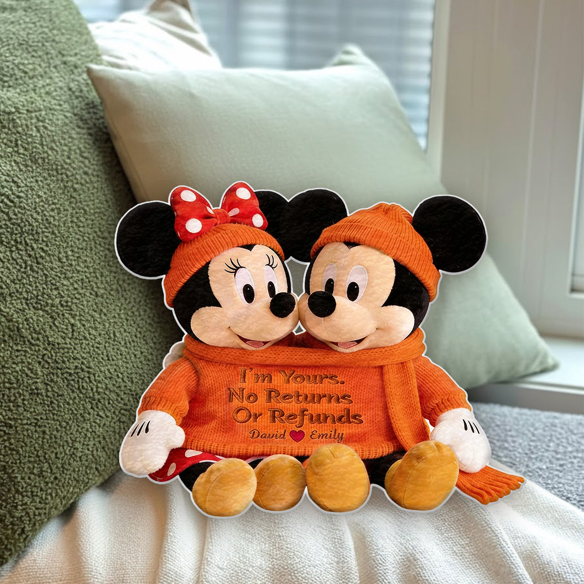 Custom Cartoon Mouse Couple Faux Fur Pillow Personalized Gift Faux Fur Shaped Pillow GradoCreations