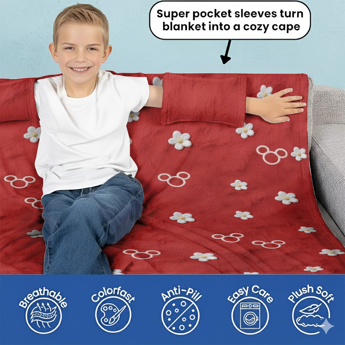 Personalized Mickey Mouse Wearable Blanket for Kids & Adults Wearable Blanket GradoCreations
