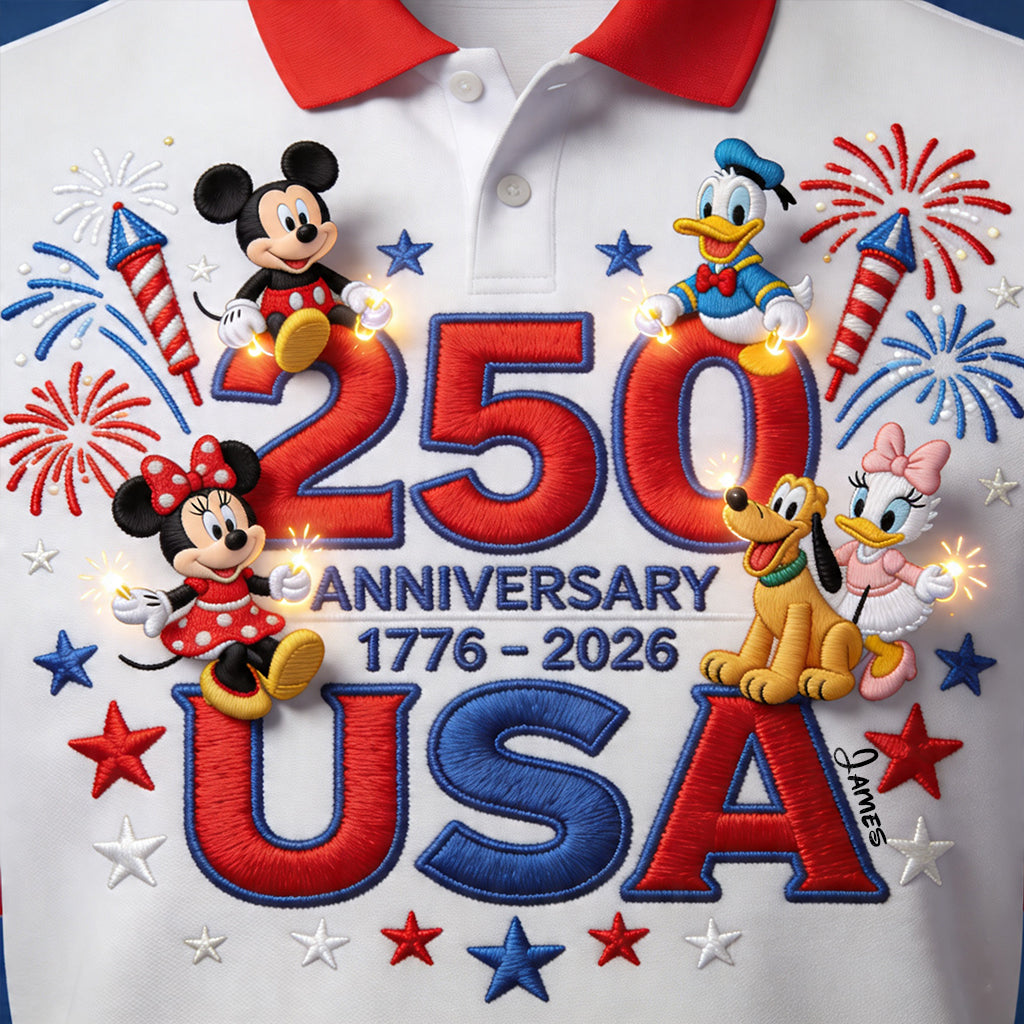 Personalized 250th Anniversary Mouse Polo Shirt for Kids | Quick-Dry Fabric Polo Shirt GradoCreations