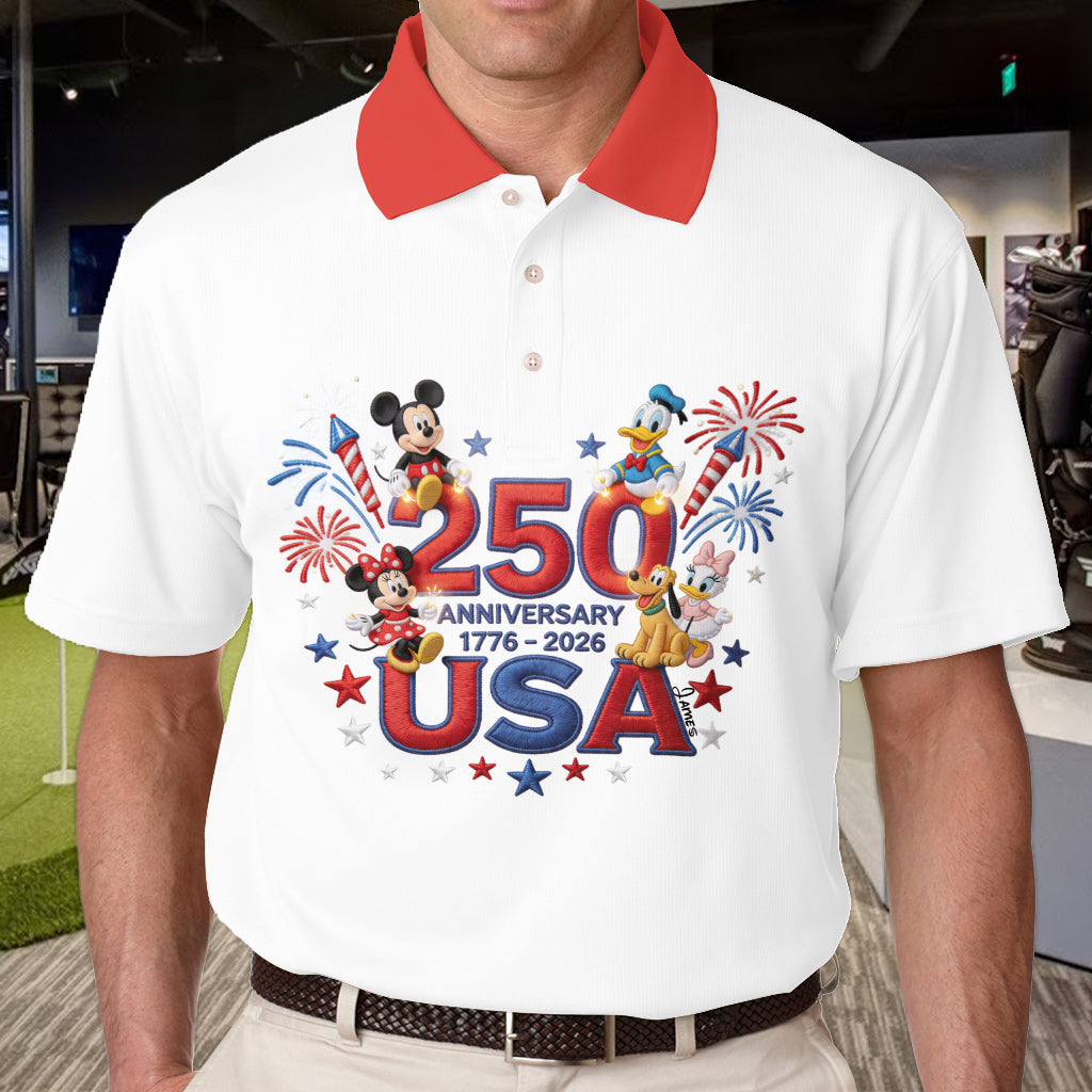 Personalized 250th Anniversary Mouse Polo Shirt for Kids | Quick-Dry Fabric Polo Shirt GradoCreations