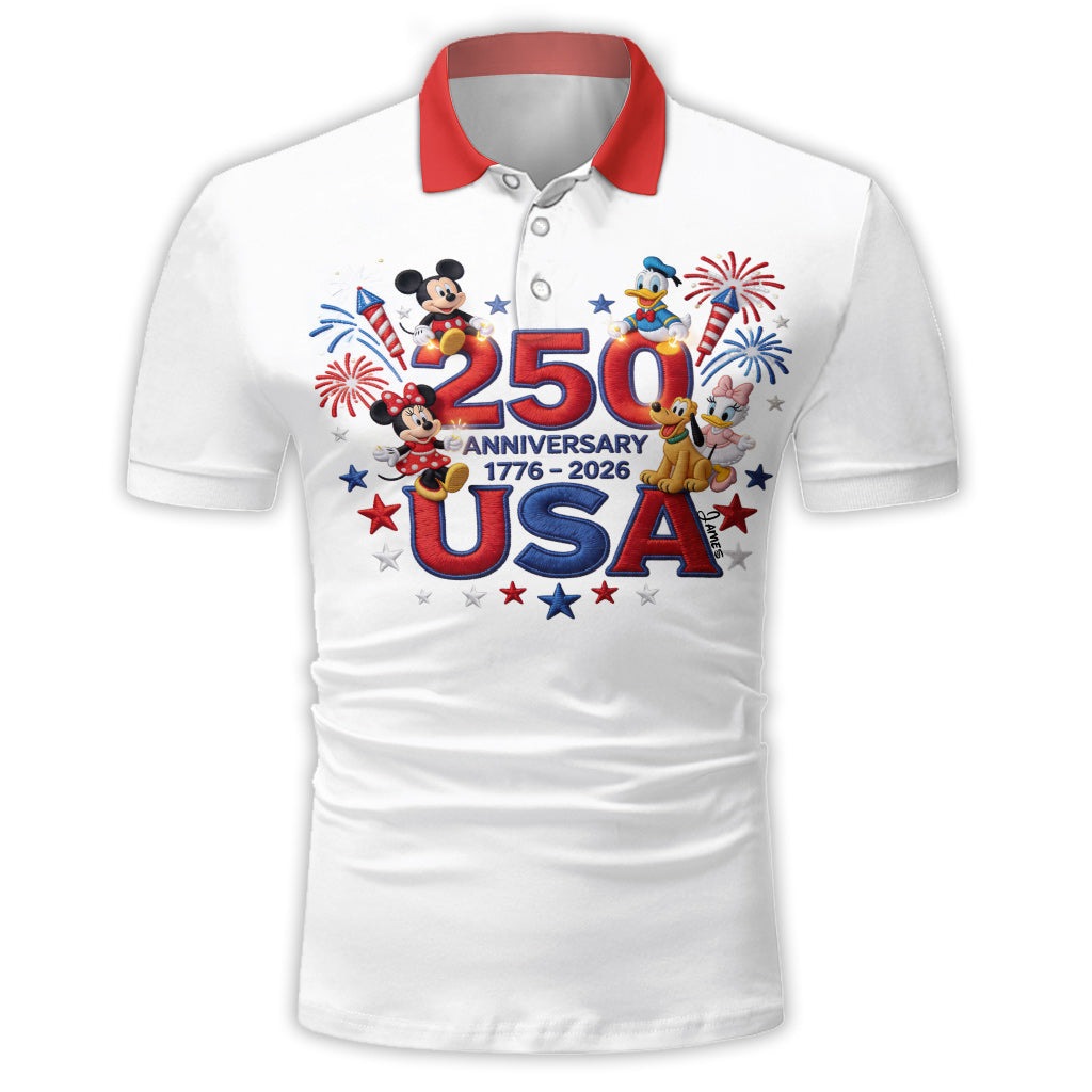 Personalized 250th Anniversary Mouse Polo Shirt for Kids | Quick-Dry Fabric Polo Shirt GradoCreations