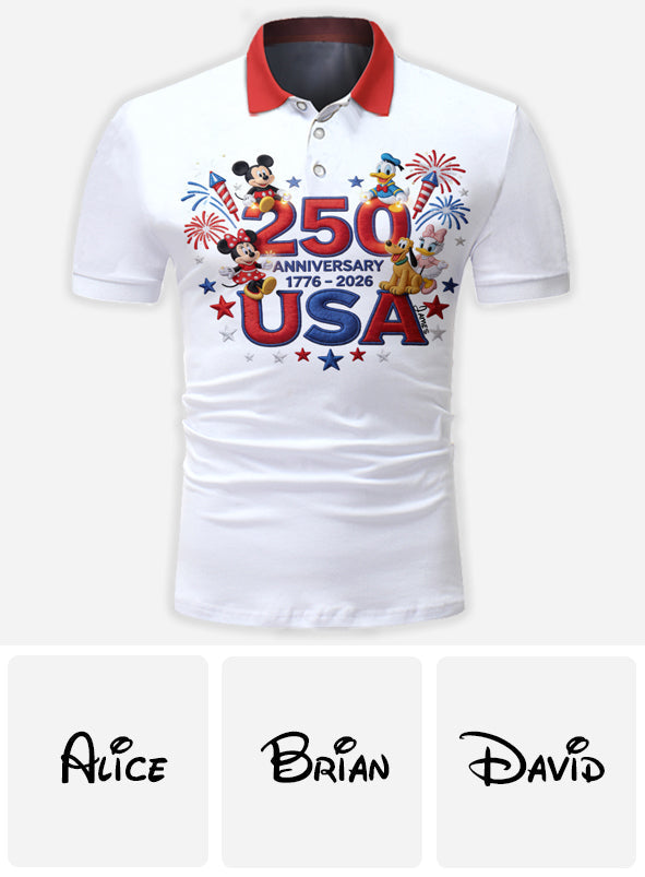 Personalized 250th Anniversary Mouse Polo Shirt for Kids | Quick-Dry Fabric Polo Shirt GradoCreations