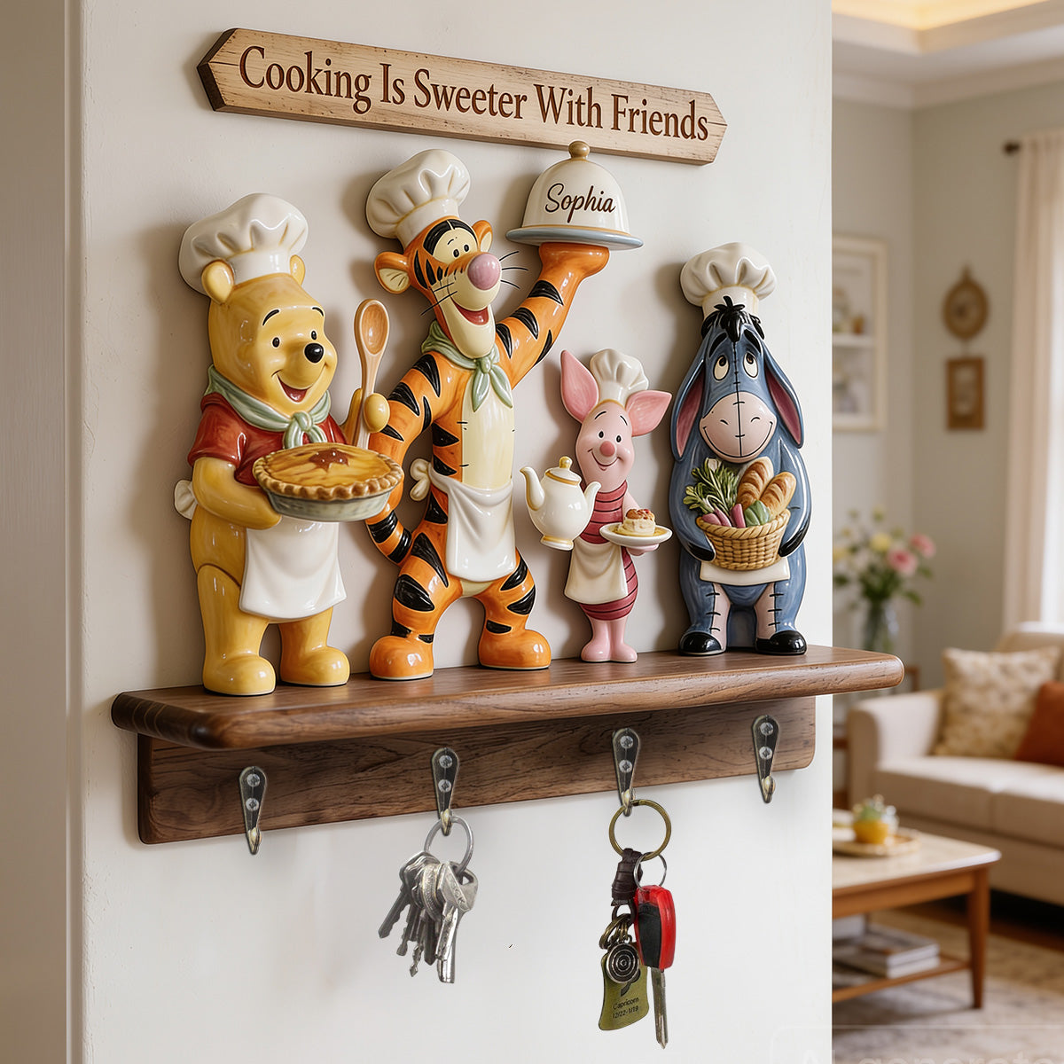 Personalized Wall-Mounted Key Holder Rack Gift for Cooking Lovers Hanging Rack GradoCreations