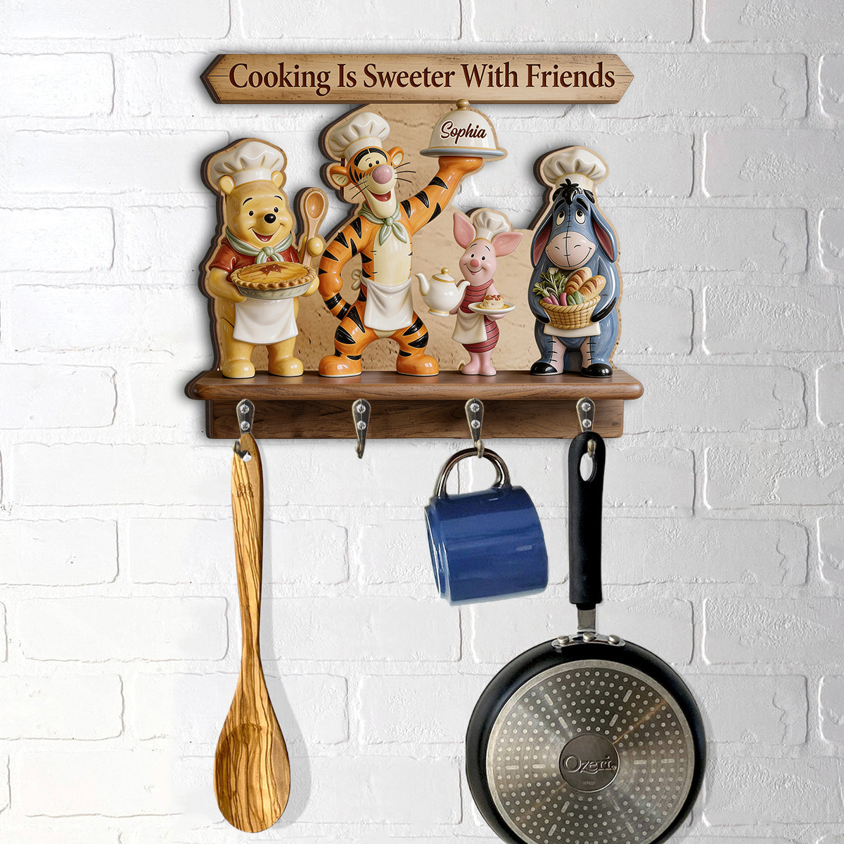 Personalized Wall-Mounted Key Holder Rack Gift for Cooking Lovers Hanging Rack GradoCreations