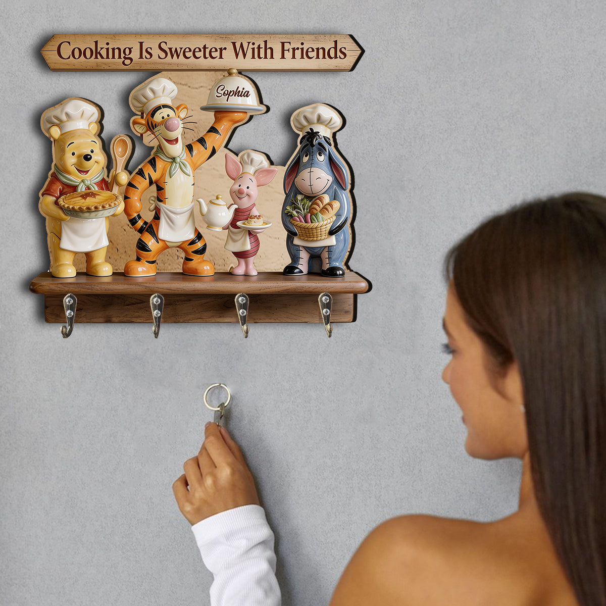 Personalized Wall-Mounted Key Holder Rack Gift for Cooking Lovers Hanging Rack GradoCreations