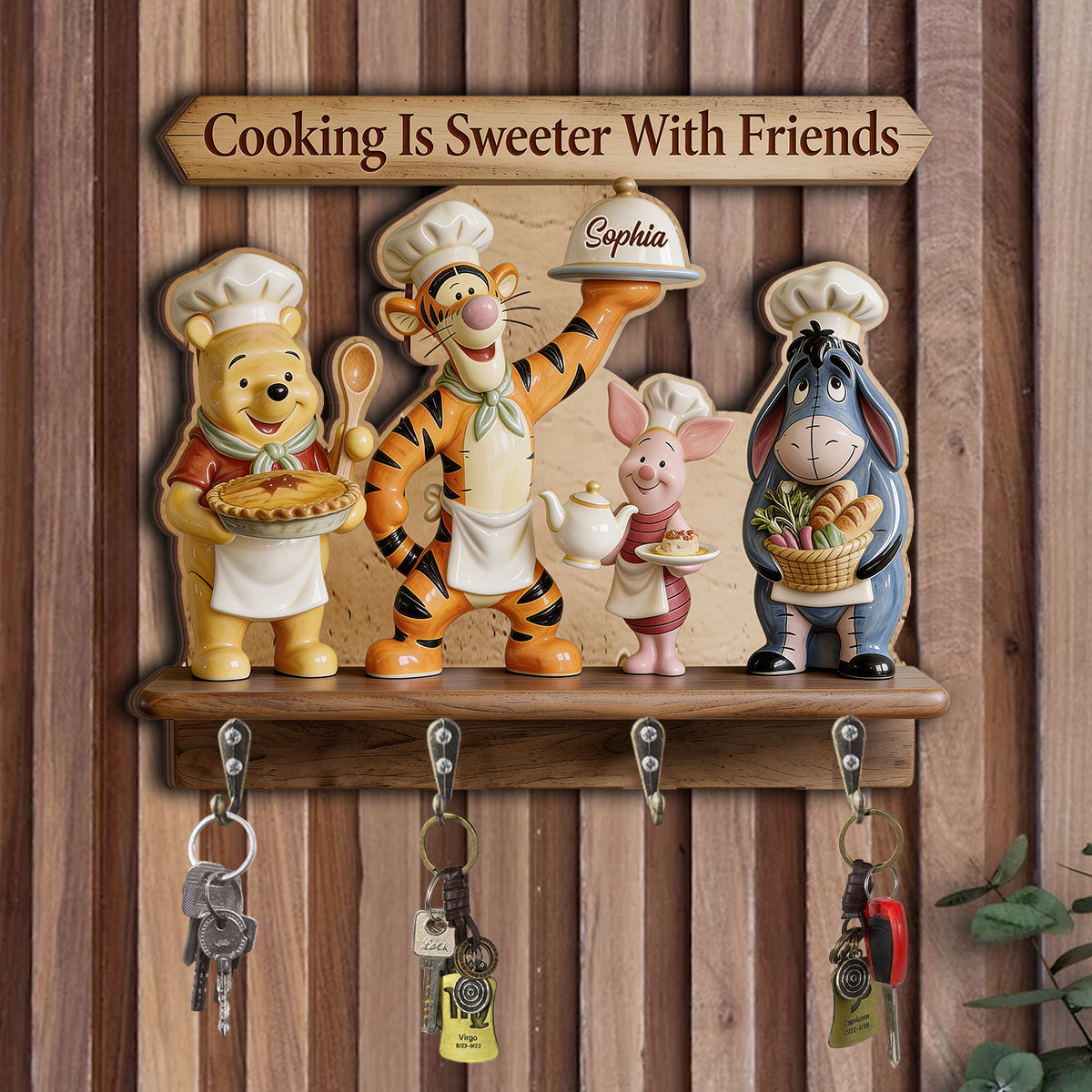 Personalized Bear Shaped Key Rack with Shelf for Home Decor Custom Shaped Key Rack GradoCreations