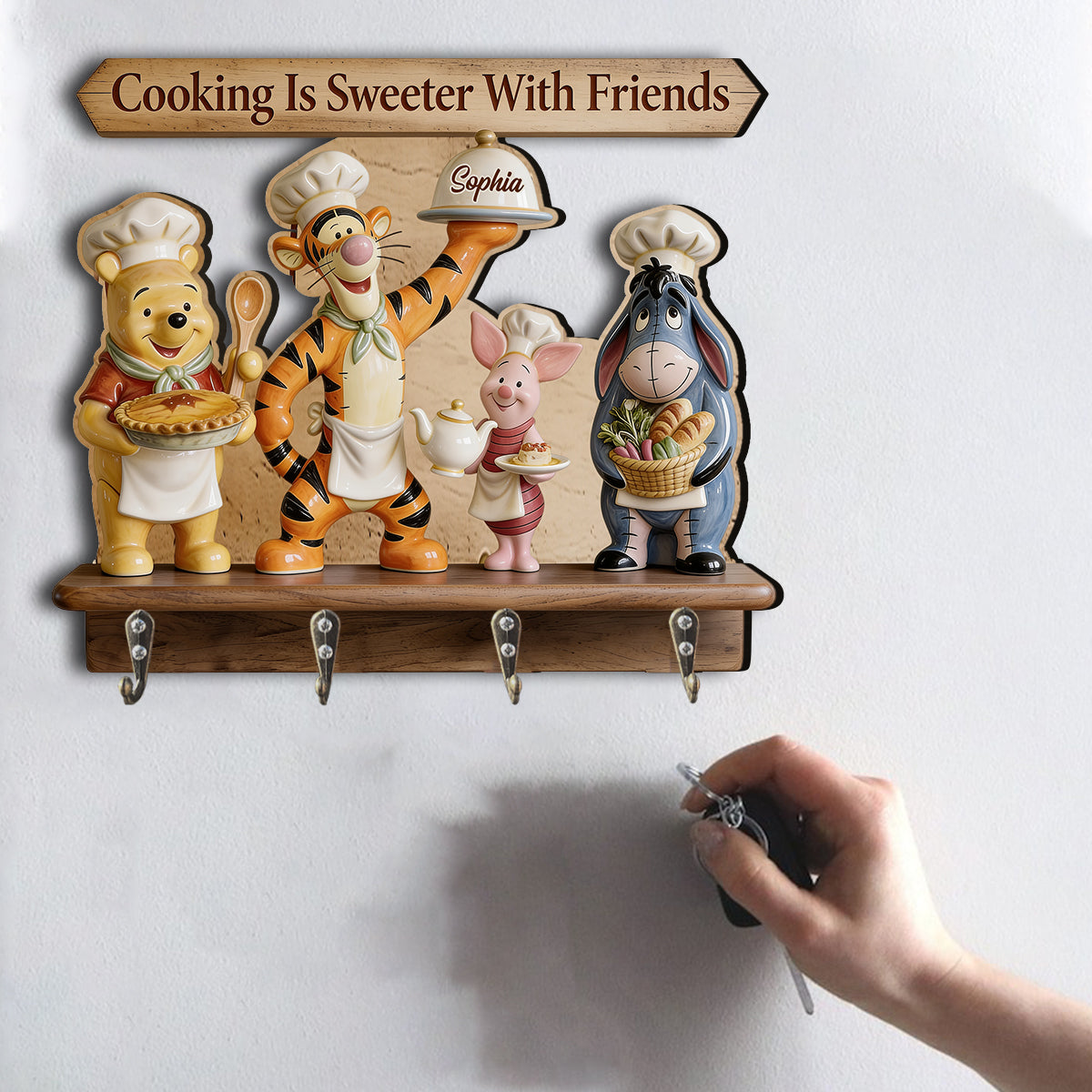 Personalized Wall-Mounted Key Holder Rack Gift for Cooking Lovers Hanging Rack GradoCreations