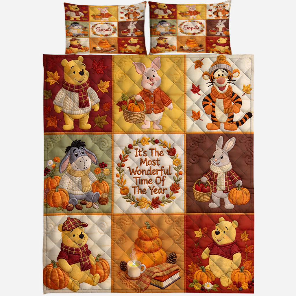 Personalized Yellow Bear Quilt Set Cozy Autumn Design Gift for Kids Quilt Set GradoCreations