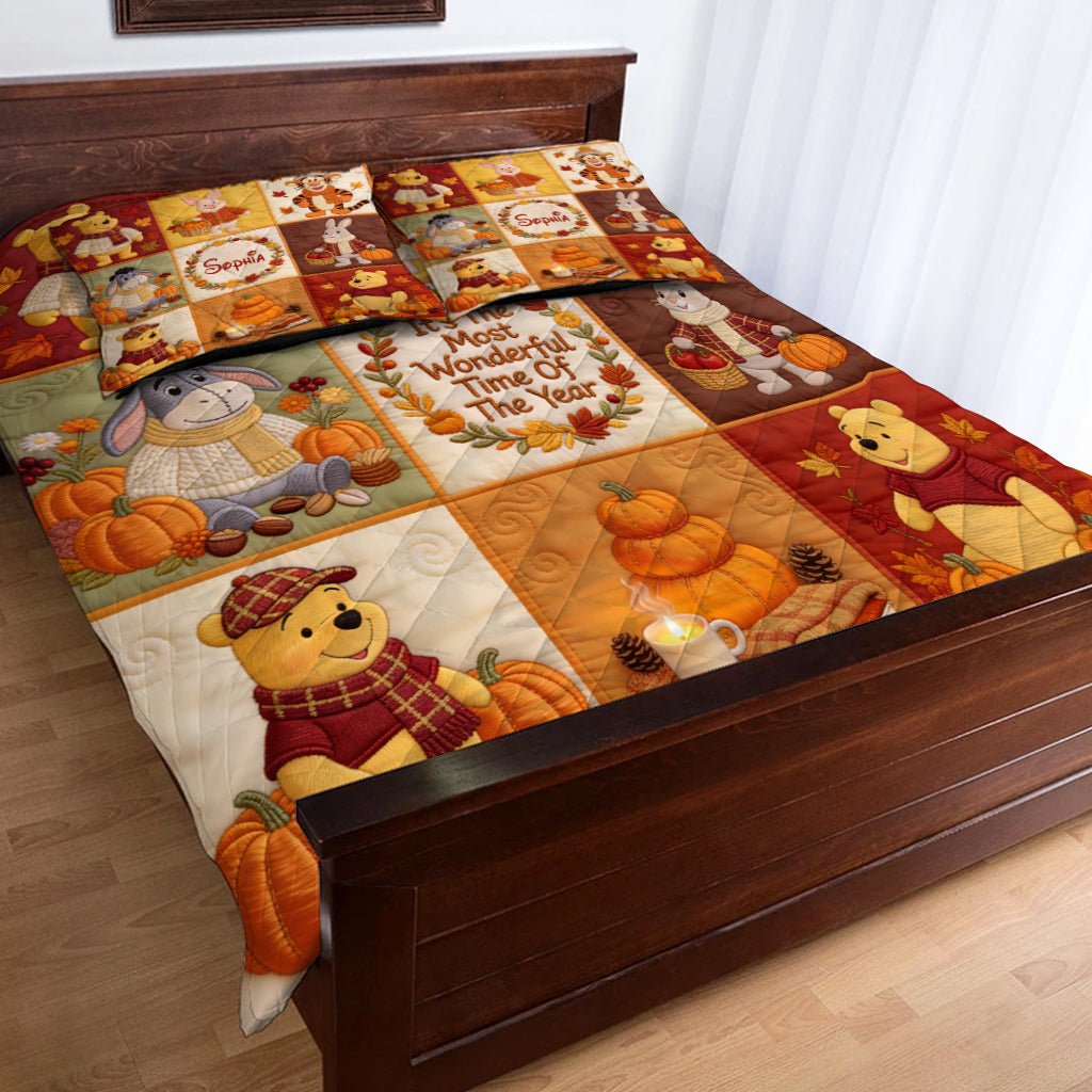 Personalized Yellow Bear Quilt Set Cozy Autumn Design Gift for Kids Quilt Set GradoCreations