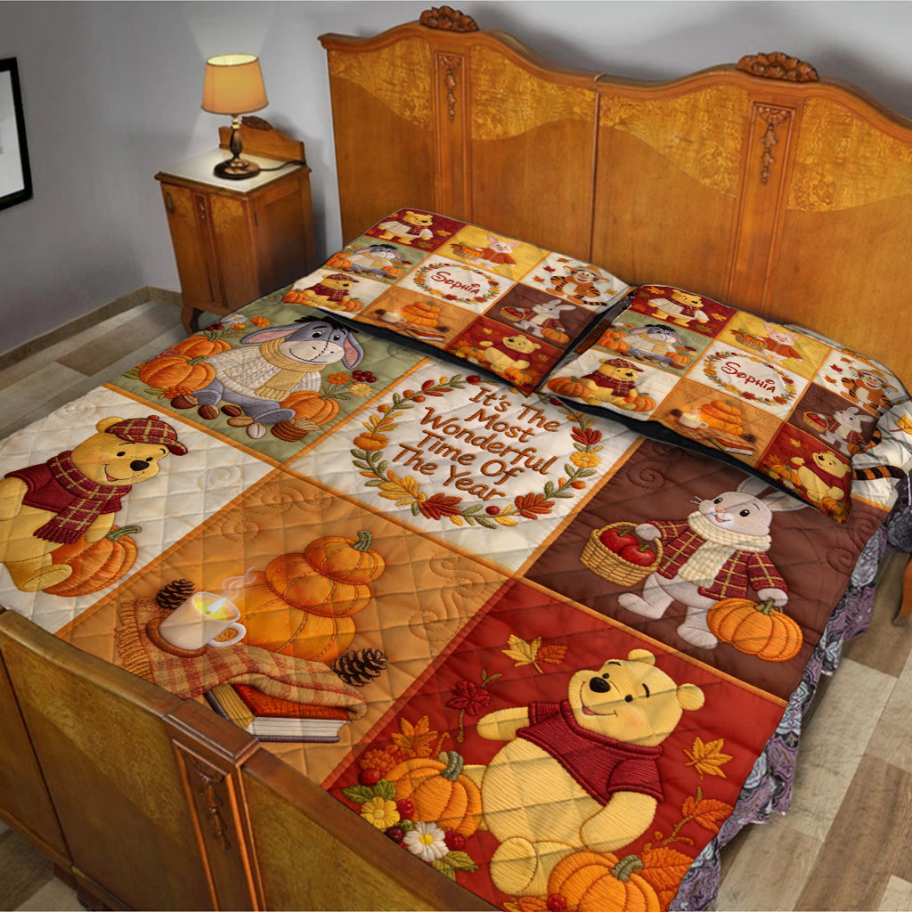 Personalized Yellow Bear Quilt Set Cozy Autumn Design Gift for Kids Quilt Set GradoCreations