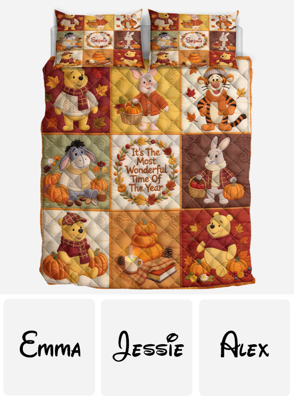 Personalized Yellow Bear Quilt Set Cozy Autumn Design Gift for Kids Quilt Set GradoCreations
