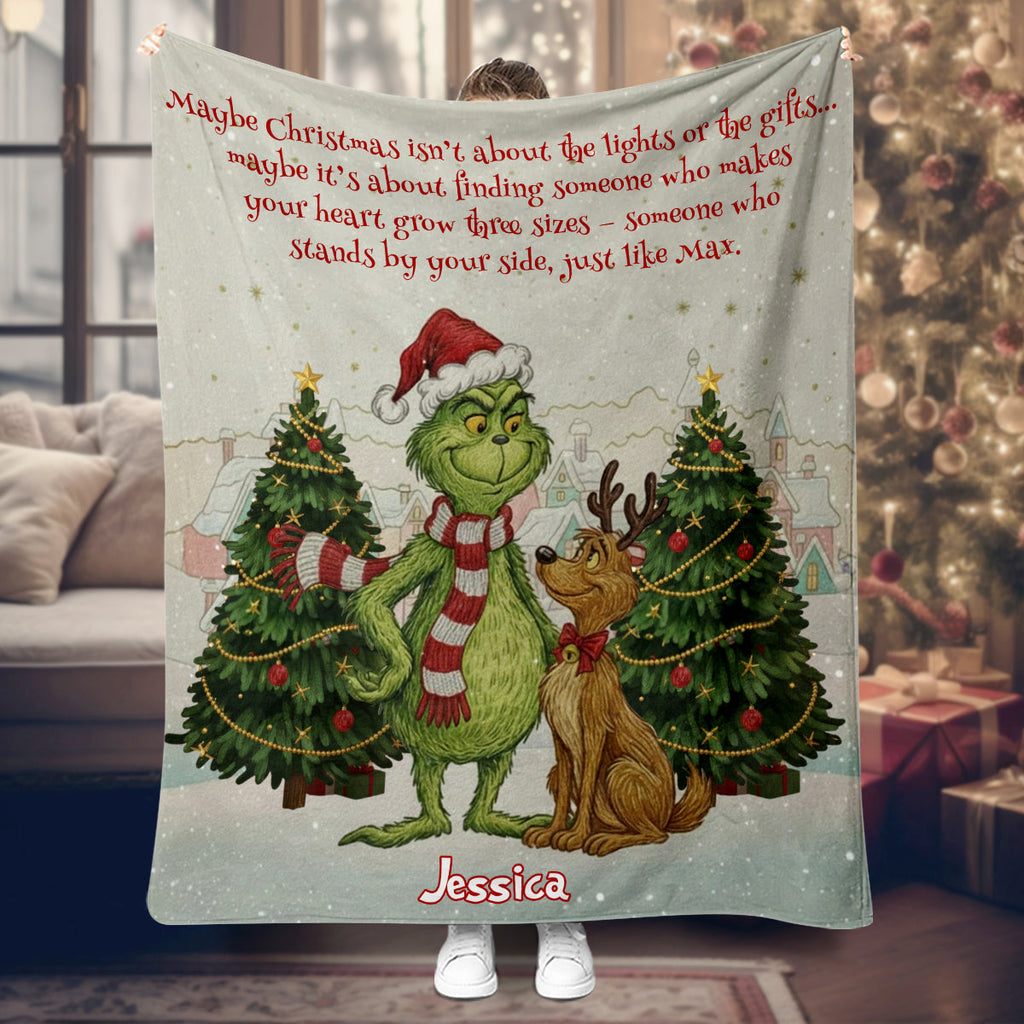 Personalized Christmas Blanket Grinch Design Custom Name Gift Blanket GradoCreations
