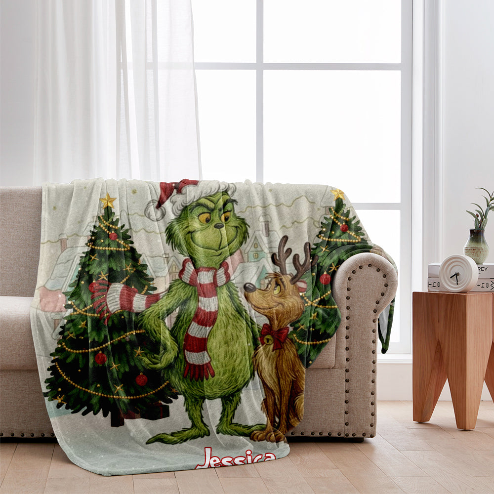 Personalized Christmas Blanket Grinch Design Custom Name Gift Blanket GradoCreations