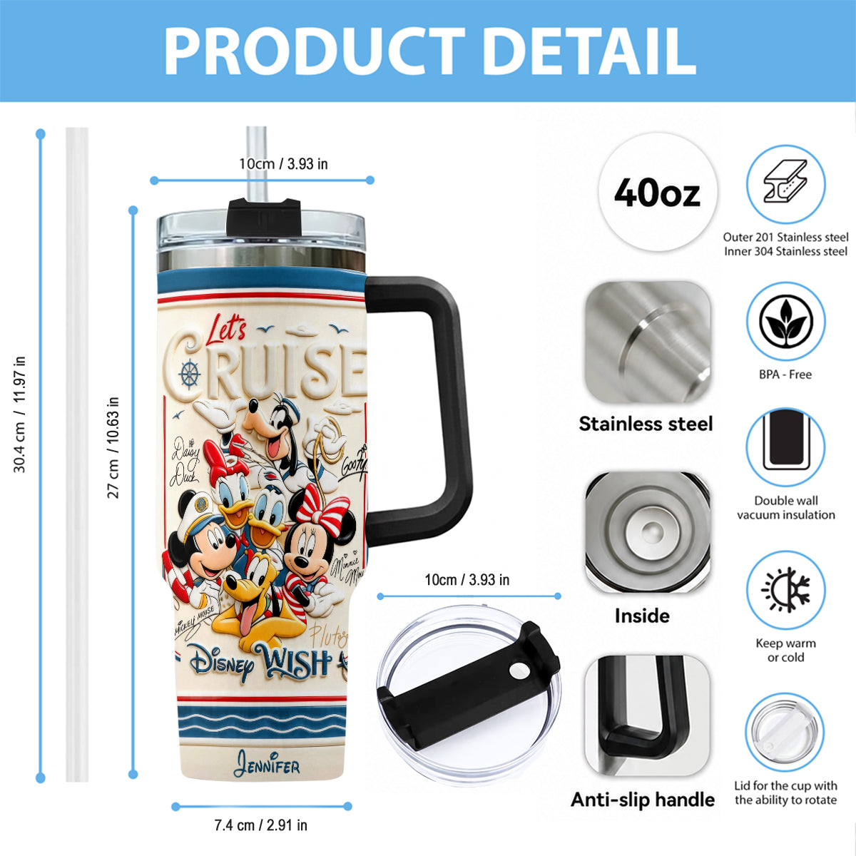 Personalized Disney Cruise Handle Tumbler With Box Custom Gift for Family Handle Tumbler With Box GradoCreations