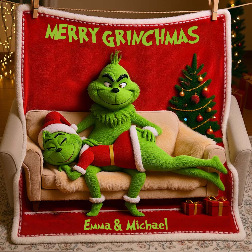 Personalized Merry Grinchmas Blanket Custom Gift for Couple Blanket GradoCreations
