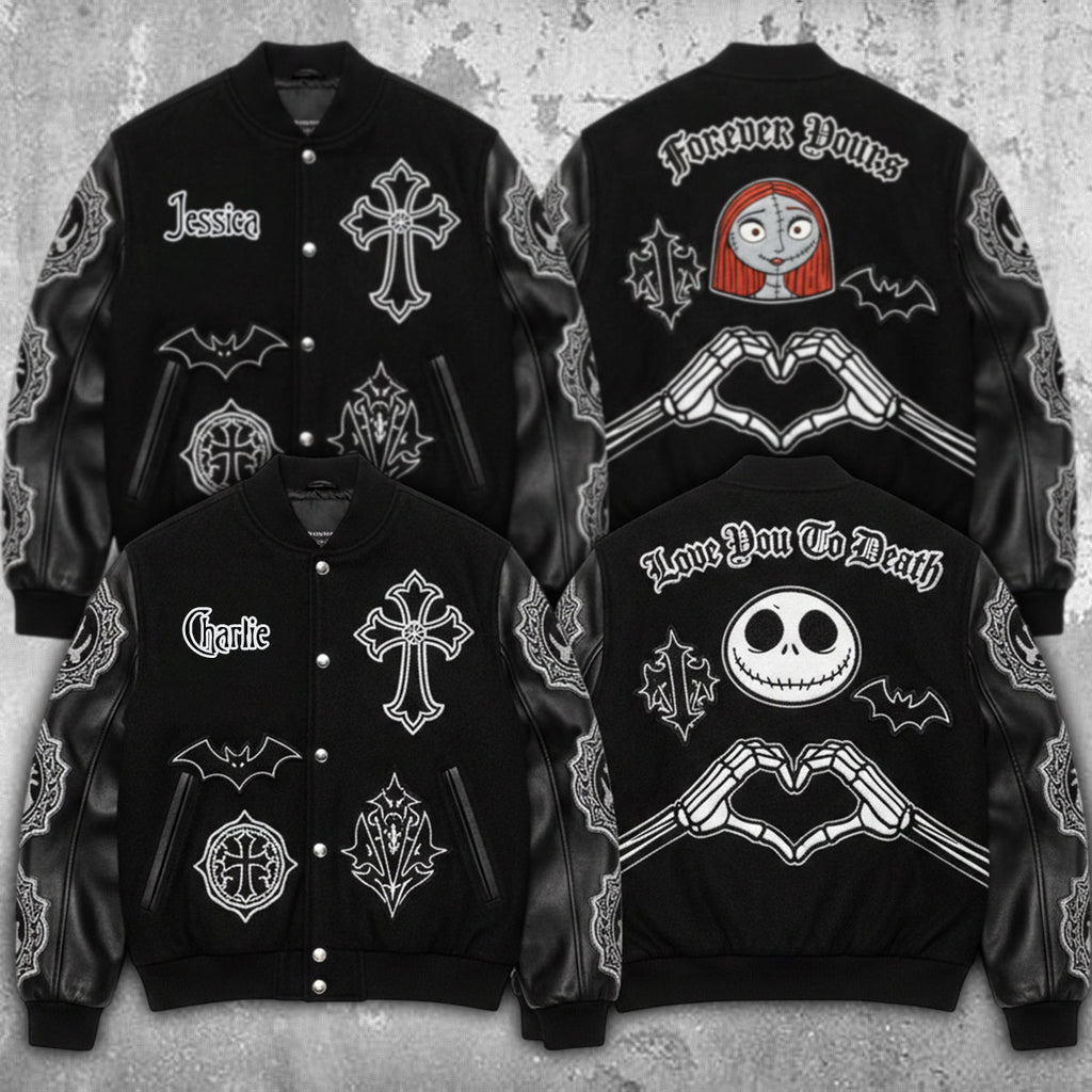 Personalized Black Varsity Jacket Custom Couple Gift Love You To Death Varsity Jacket GradoCreations