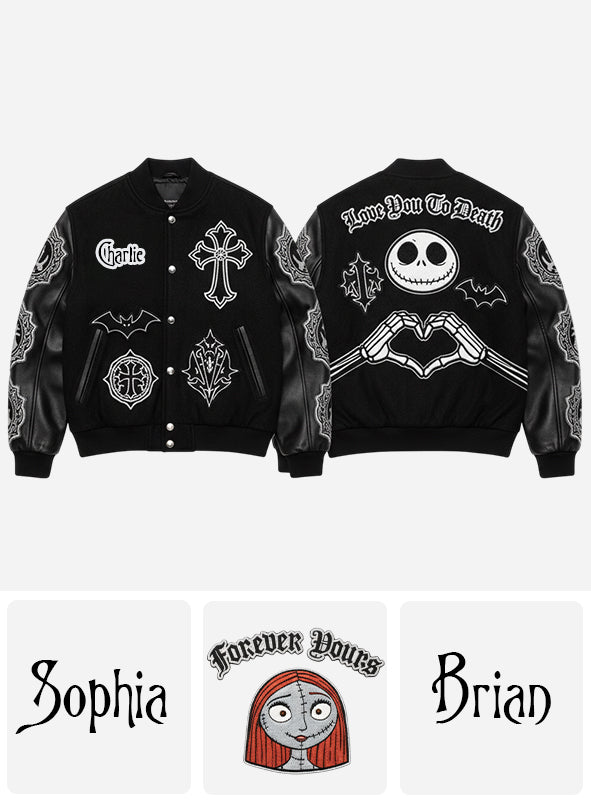 Personalized Black Varsity Jacket Custom Couple Gift Love You To Death Varsity Jacket GradoCreations