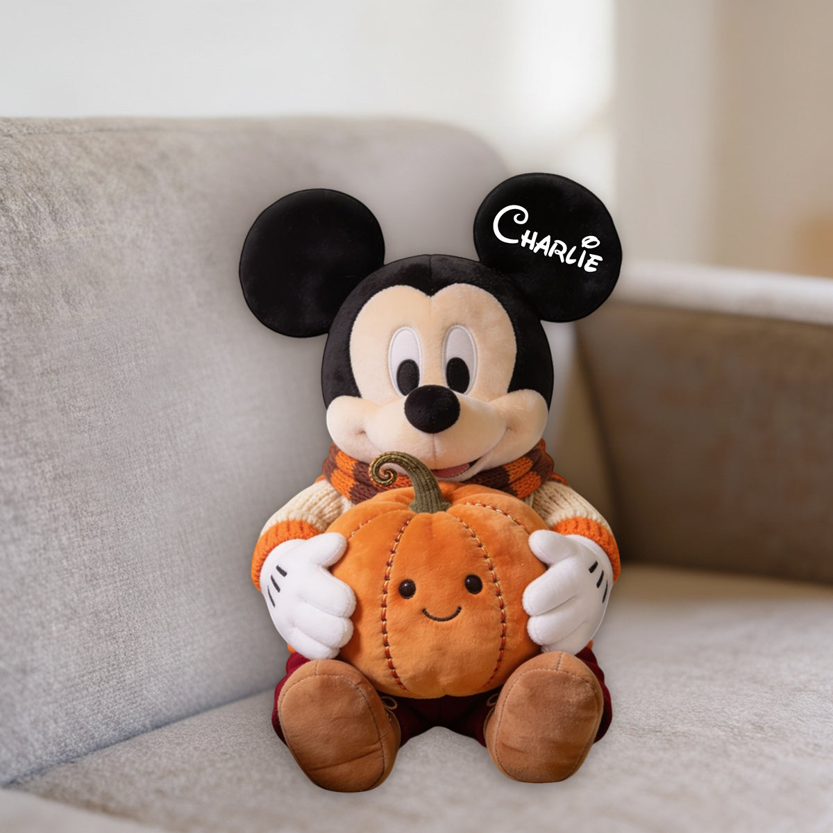 Personalized Autumn Pumpkin Mouse Faux Fur Pillow Custom Gift Premium Faux Fur Pillow GradoCreations