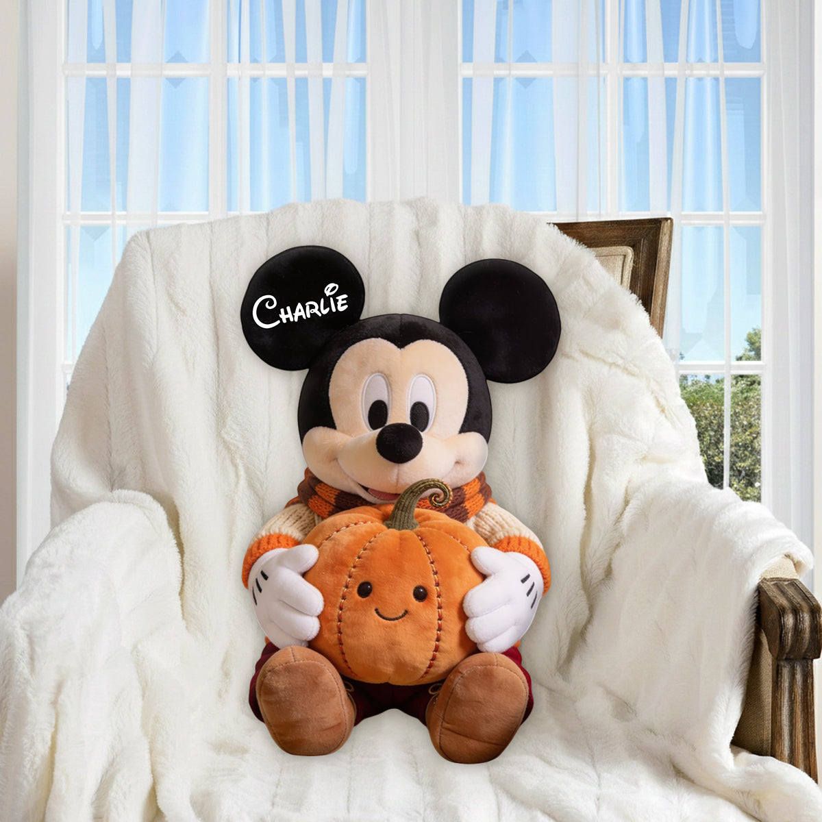 Personalized Autumn Pumpkin Mouse Faux Fur Pillow Custom Gift Premium Faux Fur Pillow GradoCreations