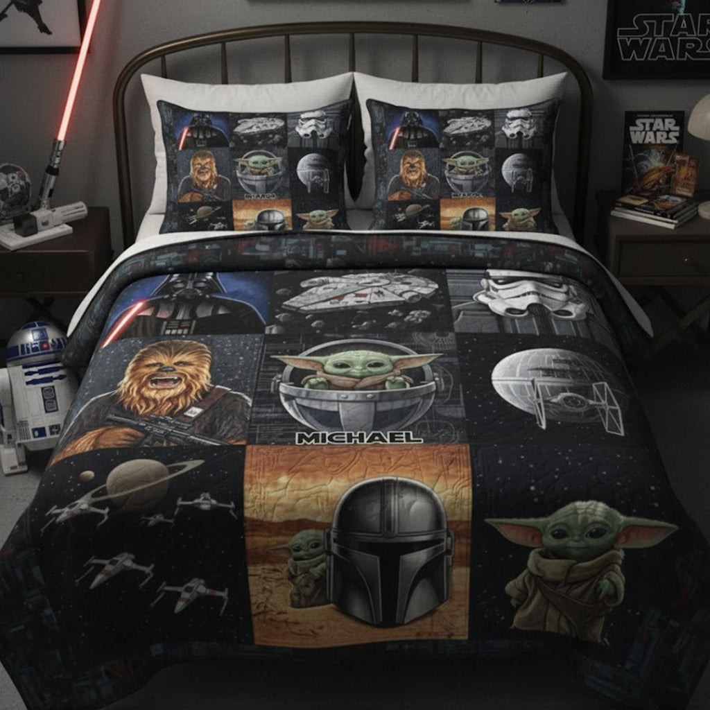 Personalized Star Wars Quilt Set Custom Name Gift for Kids Quilt Set GradoCreations