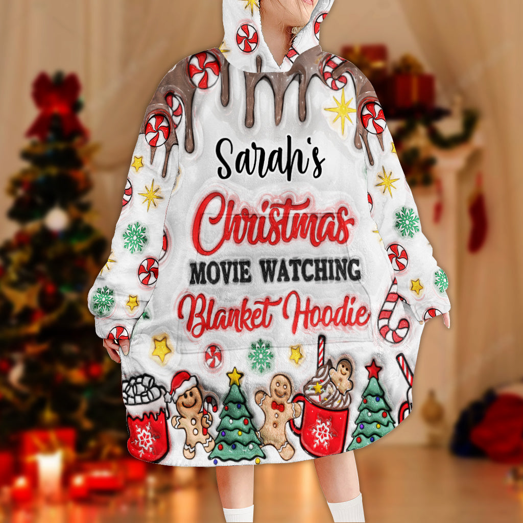 Personalized Christmas Movie Watching Blanket Hoodie Gift Blanket Hoodie GradoCreations