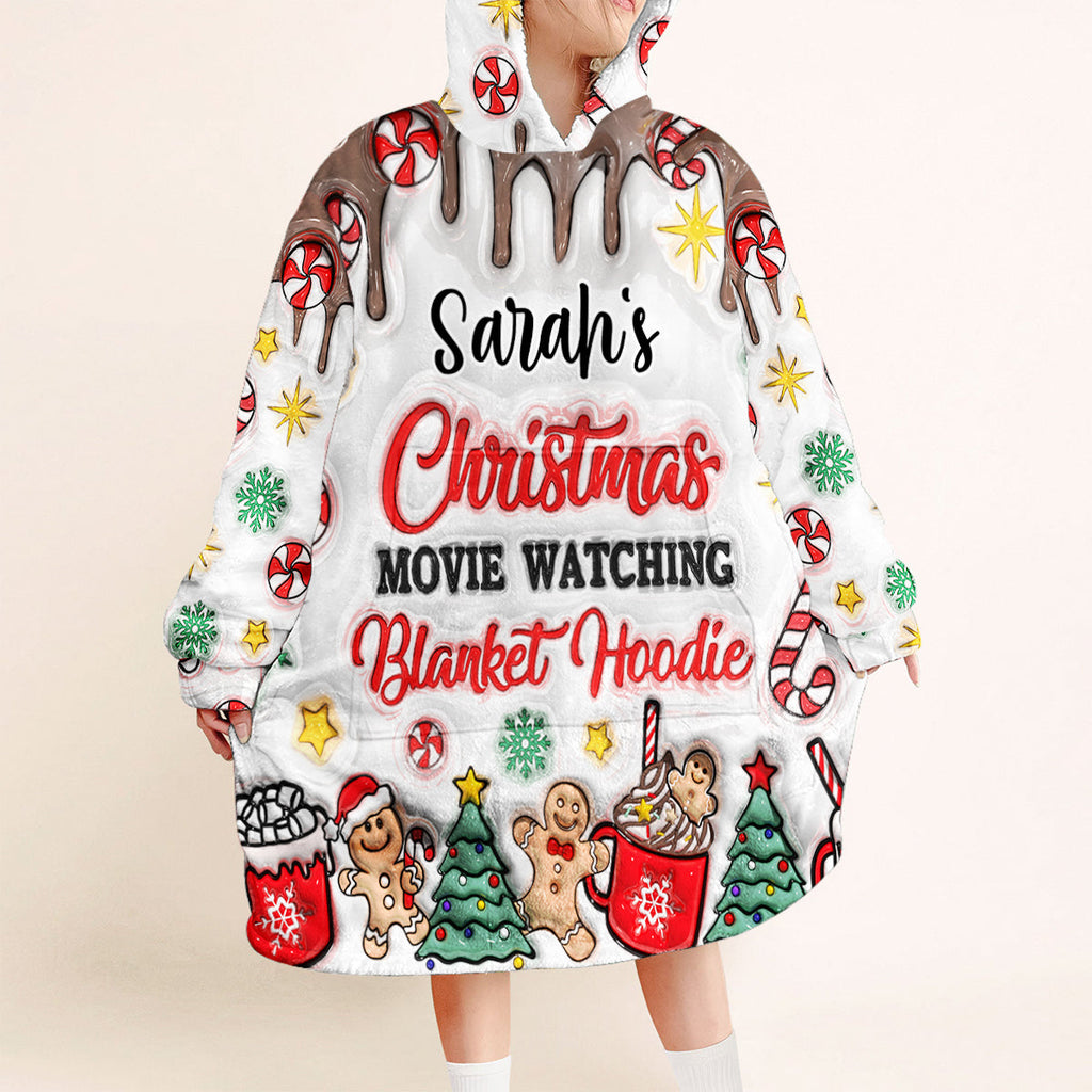 Personalized Christmas Movie Watching Blanket Hoodie Gift Blanket Hoodie GradoCreations