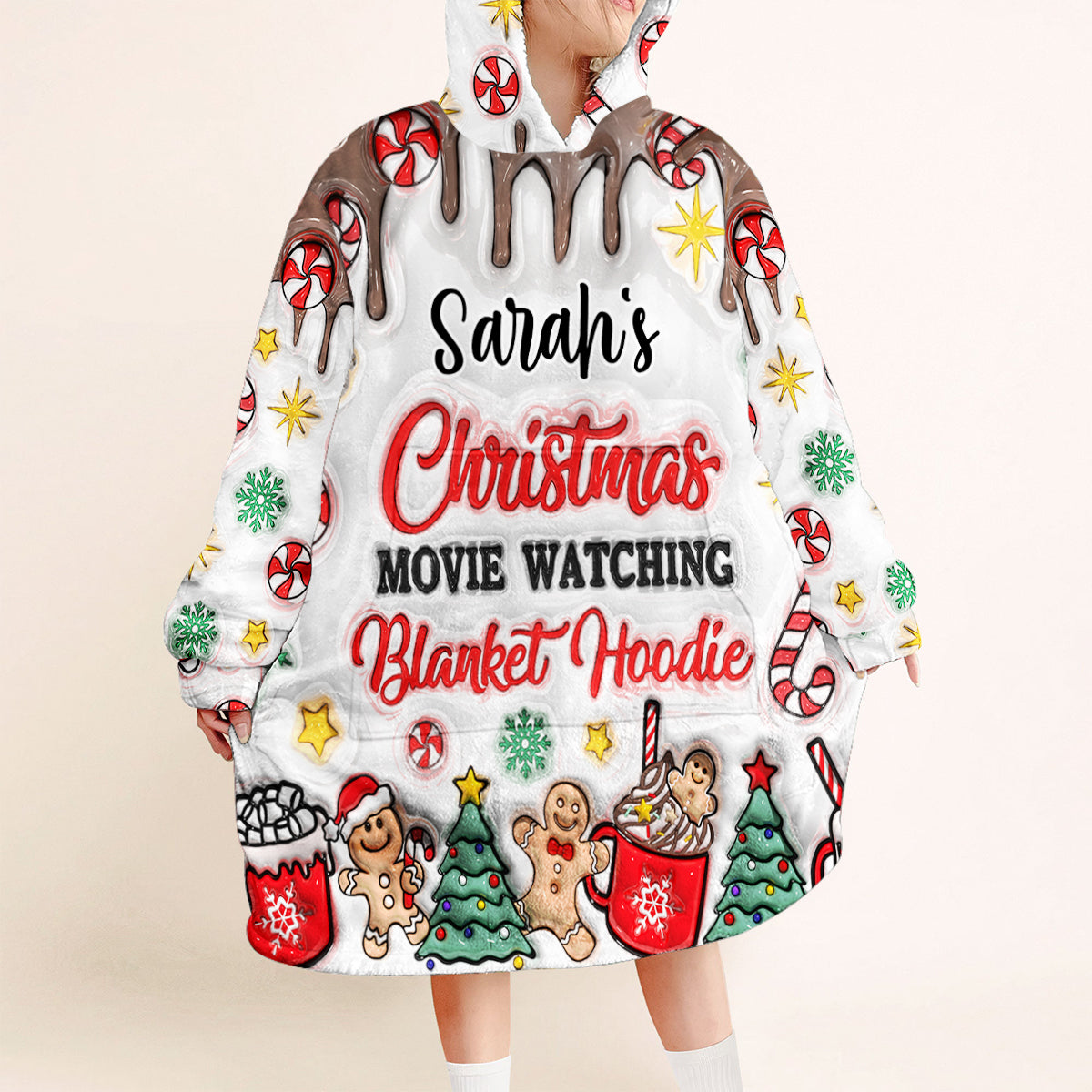 Personalized Christmas Movie Watching Blanket Hoodie Gift Blanket Hoodie GradoCreations