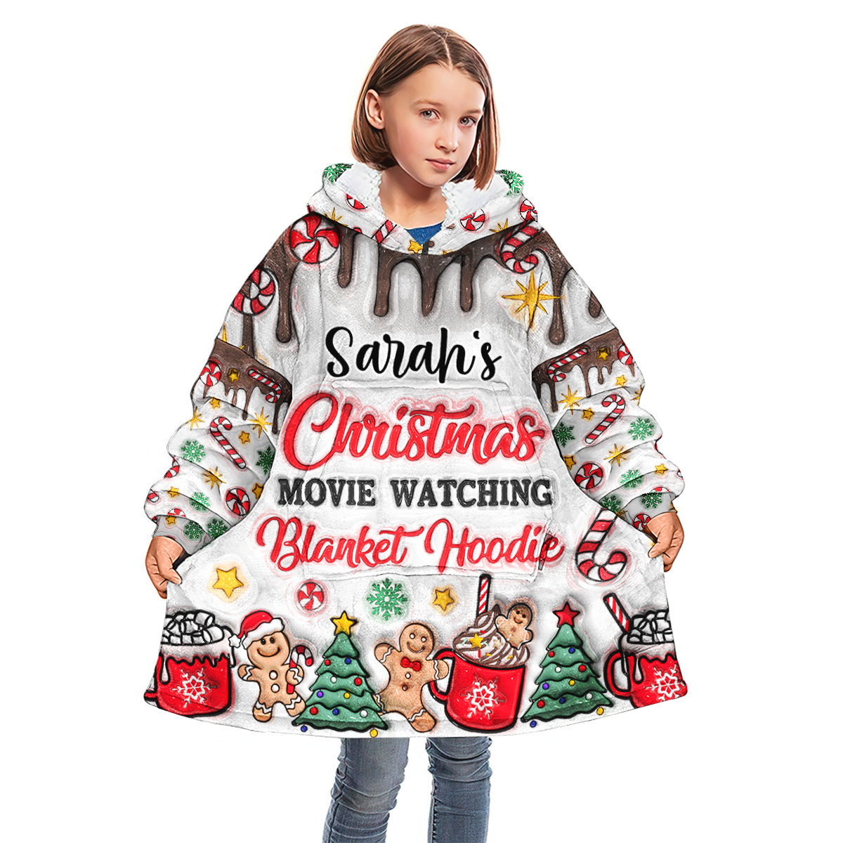 Personalized Christmas Movie Watching Blanket Hoodie Gift Blanket Hoodie GradoCreations