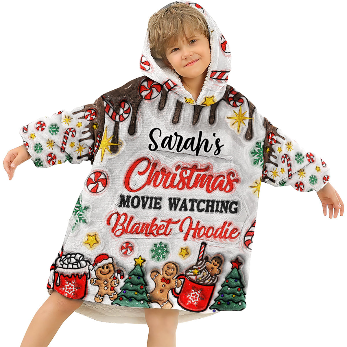 Personalized Christmas Movie Watching Blanket Hoodie Gift Blanket Hoodie GradoCreations