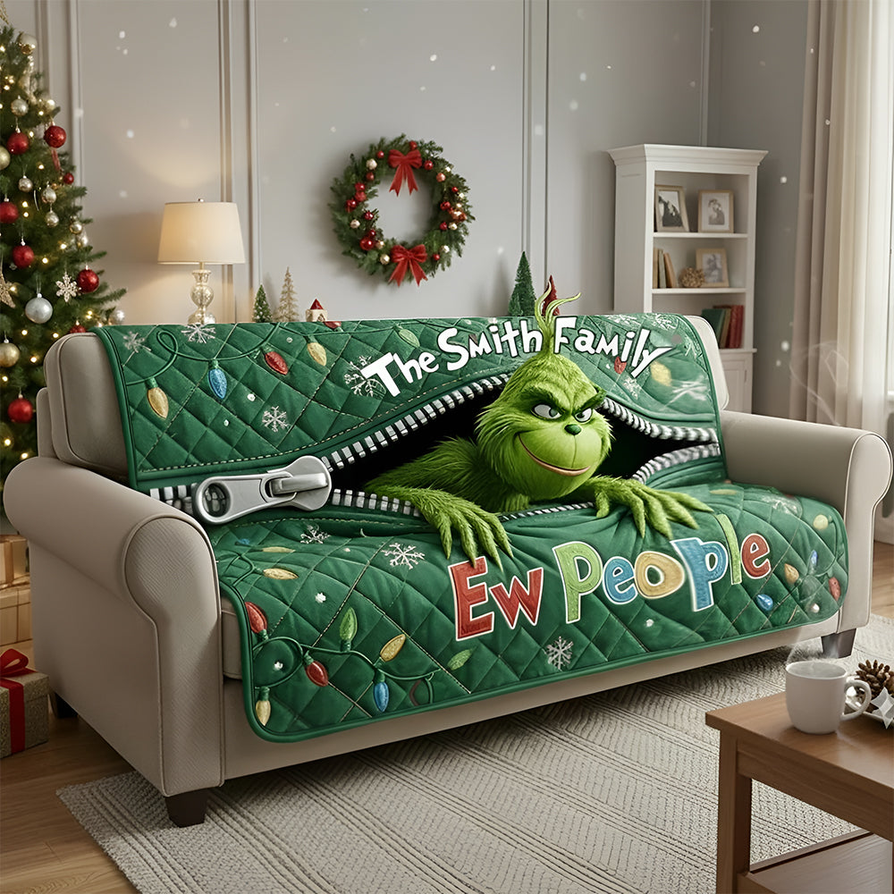 Personalized Grinch Christmas Blanket Custom Family Name Gift Blanket GradoCreations