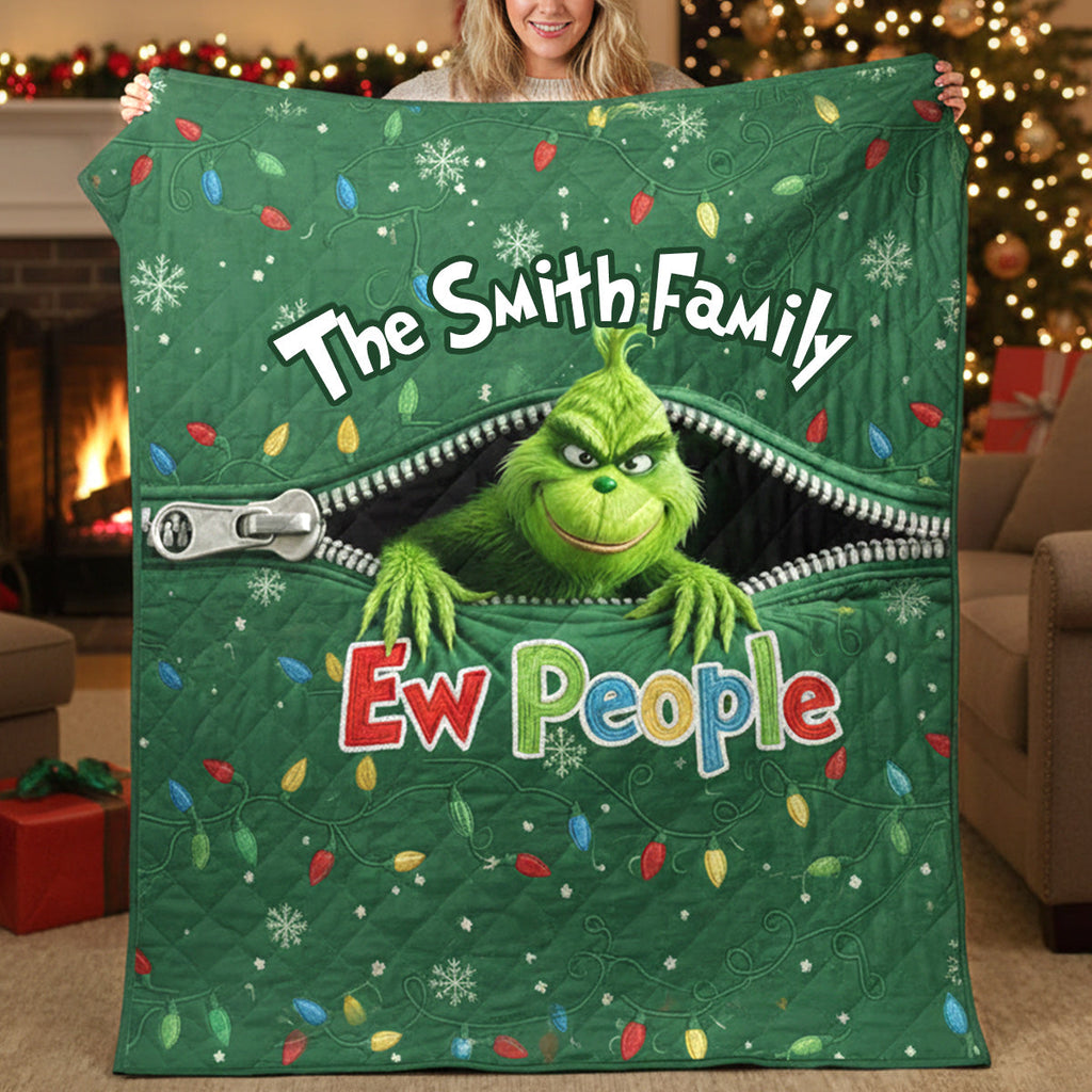 Personalized Grinch Christmas Blanket Custom Family Name Gift Blanket GradoCreations