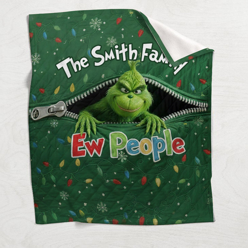 Personalized Grinch Christmas Blanket Custom Family Name Gift Blanket GradoCreations