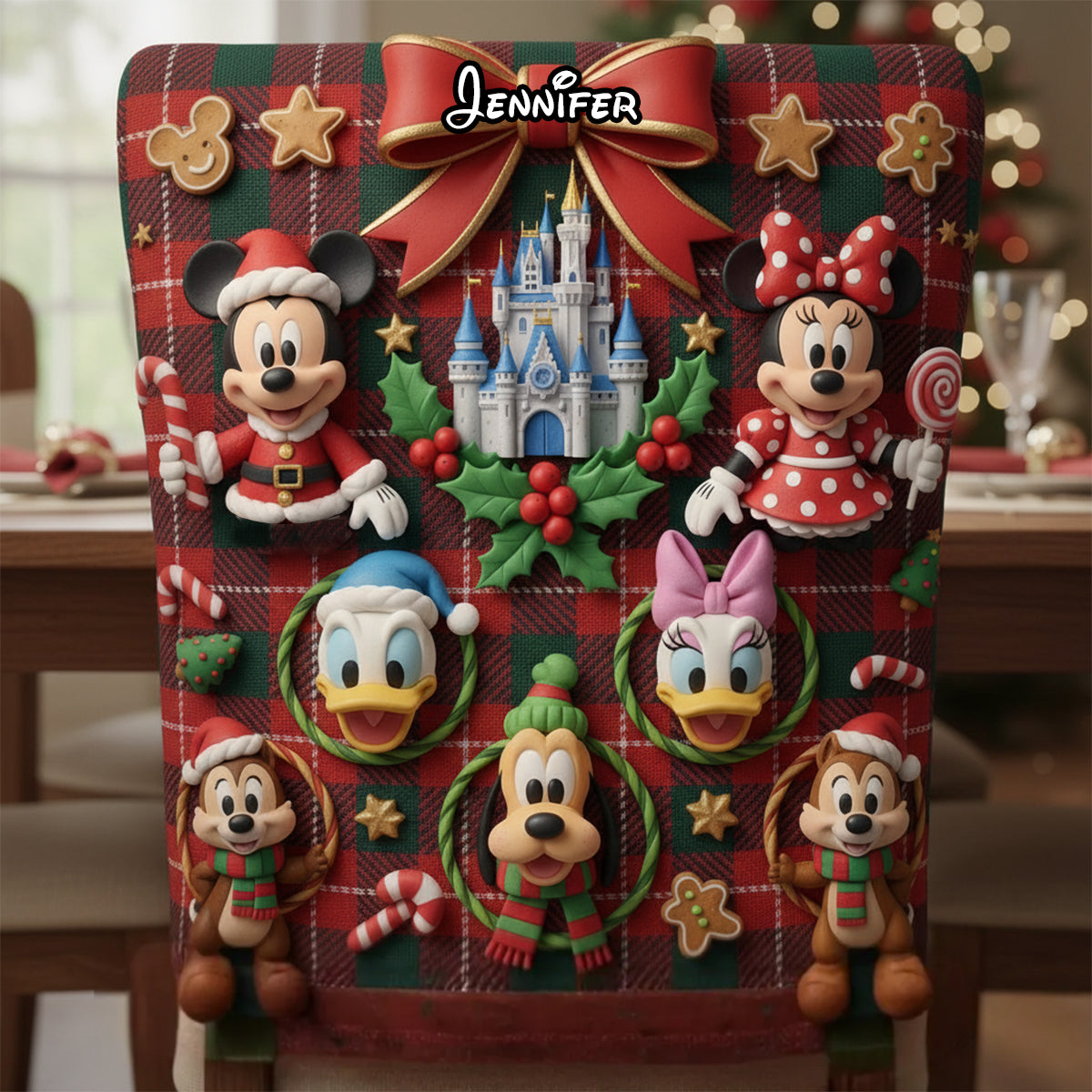 Personalized Christmas Chair Cover Set with Mickey & Friends Chair Cover Set GradoCreations