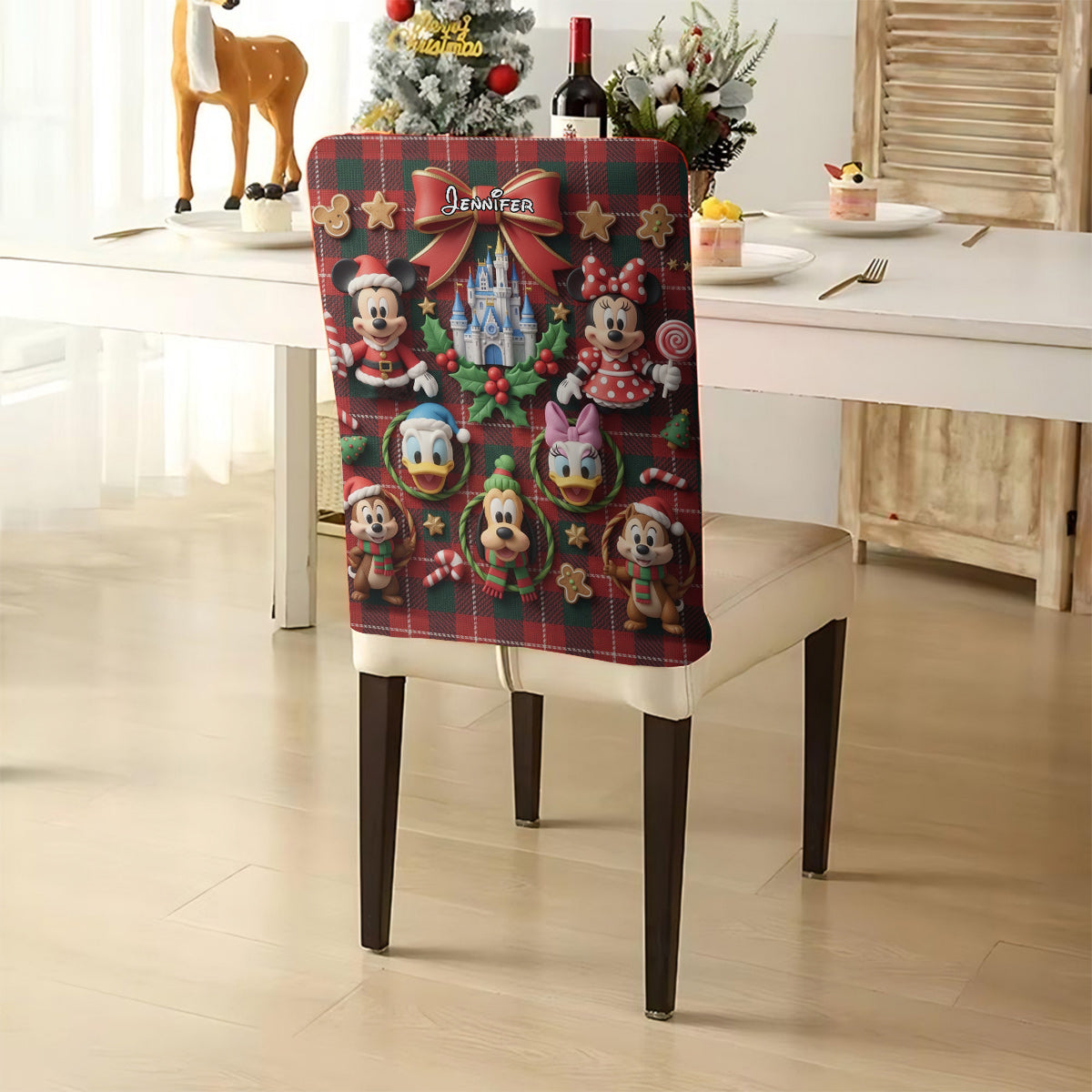 Personalized Christmas Chair Cover Set with Mickey & Friends Chair Cover Set GradoCreations