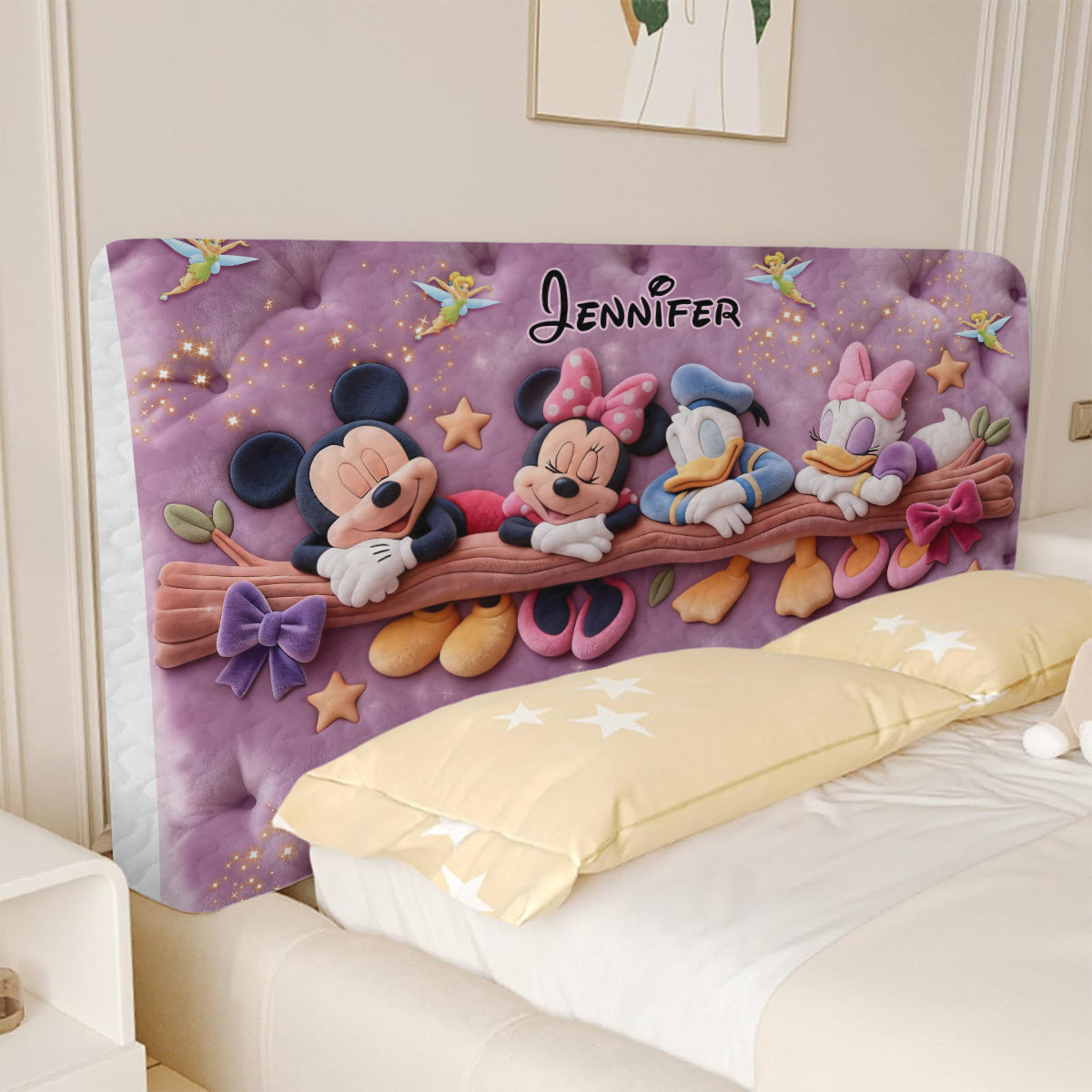 Personalized Cartoon Mouse Headboard Slipcover Custom Name Kids Bedroom Decor Headboard Slipcover GradoCreations
