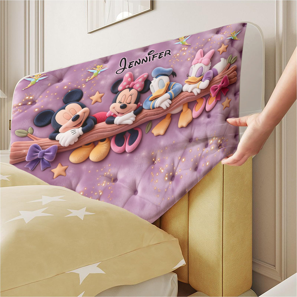 Personalized Cartoon Mouse Headboard Slipcover Custom Name Kids Bedroom Decor Headboard Slipcover GradoCreations