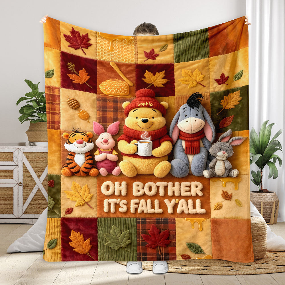 Personalized Autumn Vibes Bear Blanket Gift for Kids Blanket GradoCreations