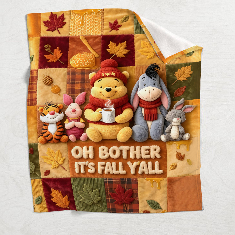 Personalized Autumn Vibes Bear Blanket Gift for Kids Blanket GradoCreations