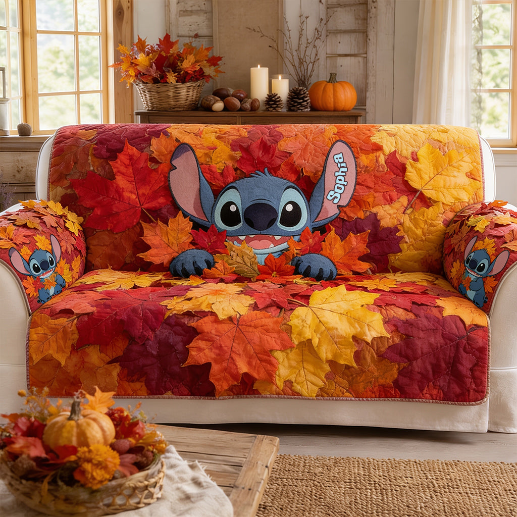 Personalized Fall Leaves Quilted Couch Cover Custom Name Quilted Sofa/Couch Cover GradoCreations