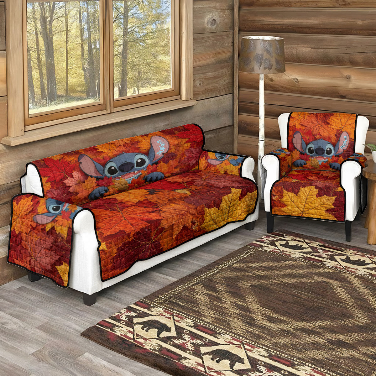 Personalized Quilted Sofa Cover with Fall Leaves Design for Home Decor Quited Sofa Cover GradoCreations