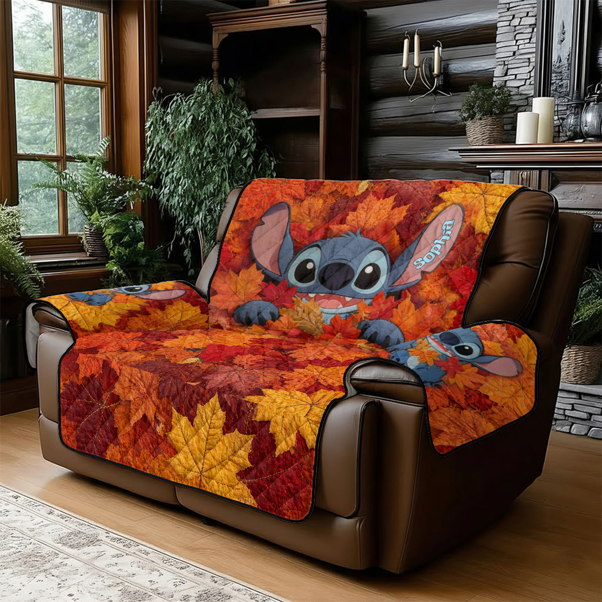 Personalized Fall Leaves Quilted Couch Cover Custom Name Quilted Sofa/Couch Cover GradoCreations