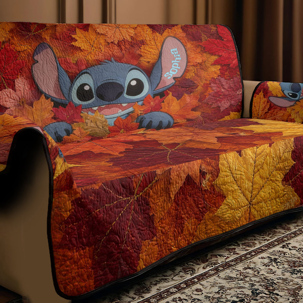 Personalized Quilted Sofa Cover with Fall Leaves Design for Home Decor Quited Sofa Cover GradoCreations