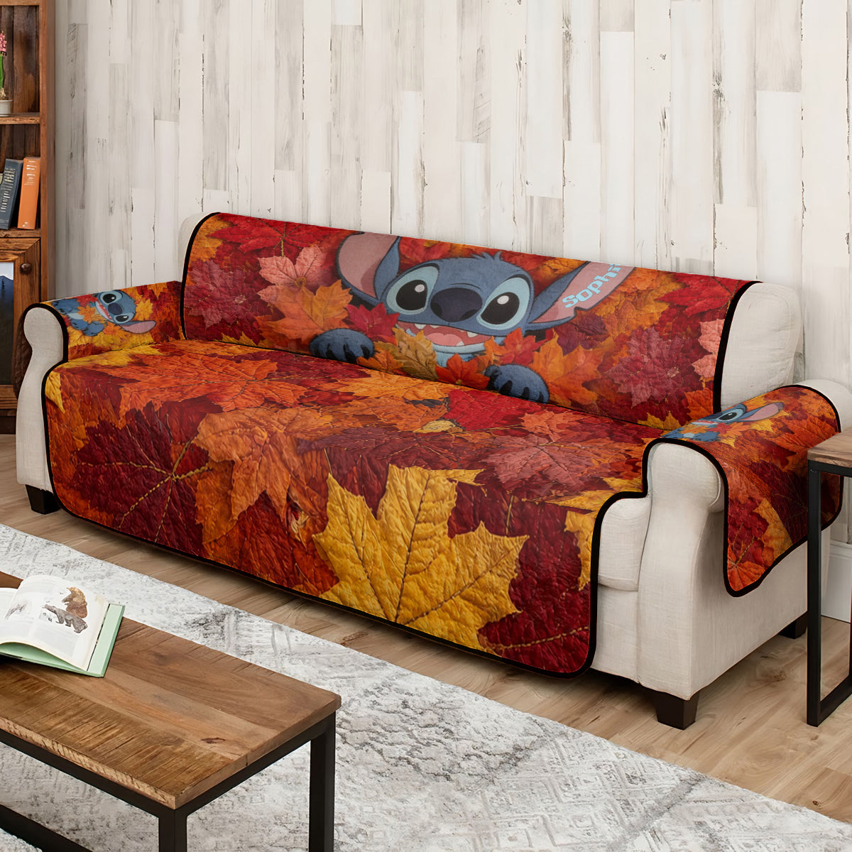 Personalized Fall Leaves Quilted Couch Cover Custom Name Quilted Sofa/Couch Cover GradoCreations