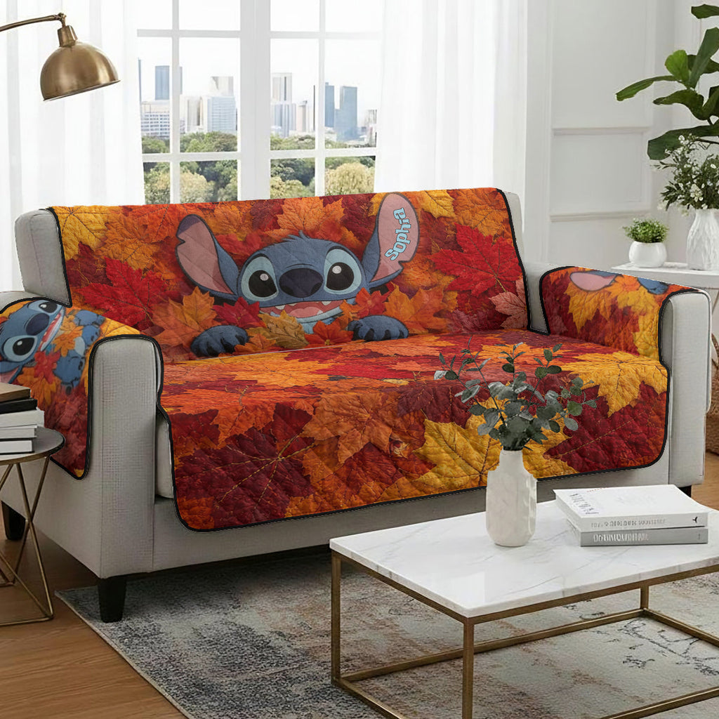 Personalized Fall Leaves Quilted Couch Cover Custom Name Quilted Sofa/Couch Cover GradoCreations