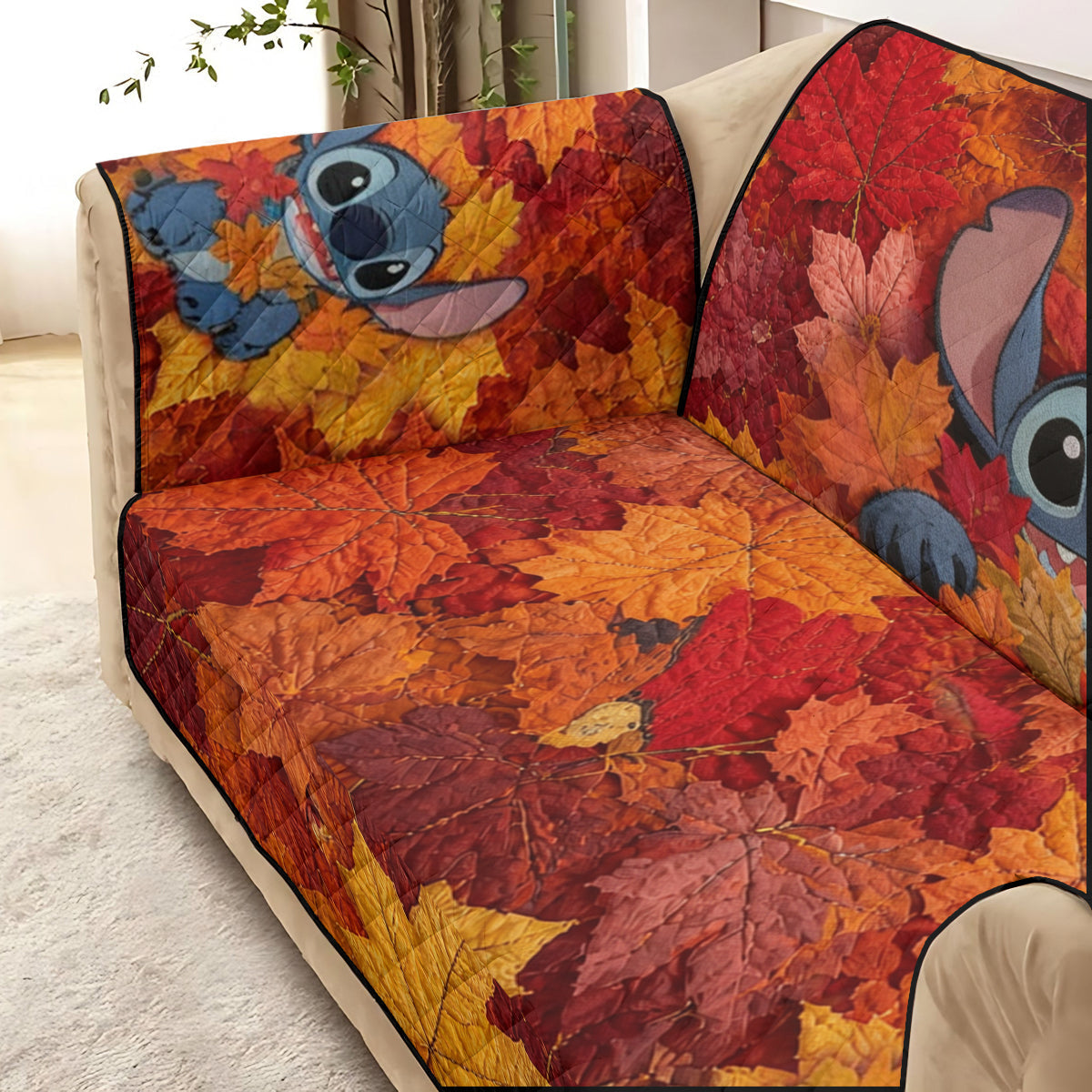 Personalized Quilted Sofa Cover with Fall Leaves Design for Home Decor Quited Sofa Cover GradoCreations