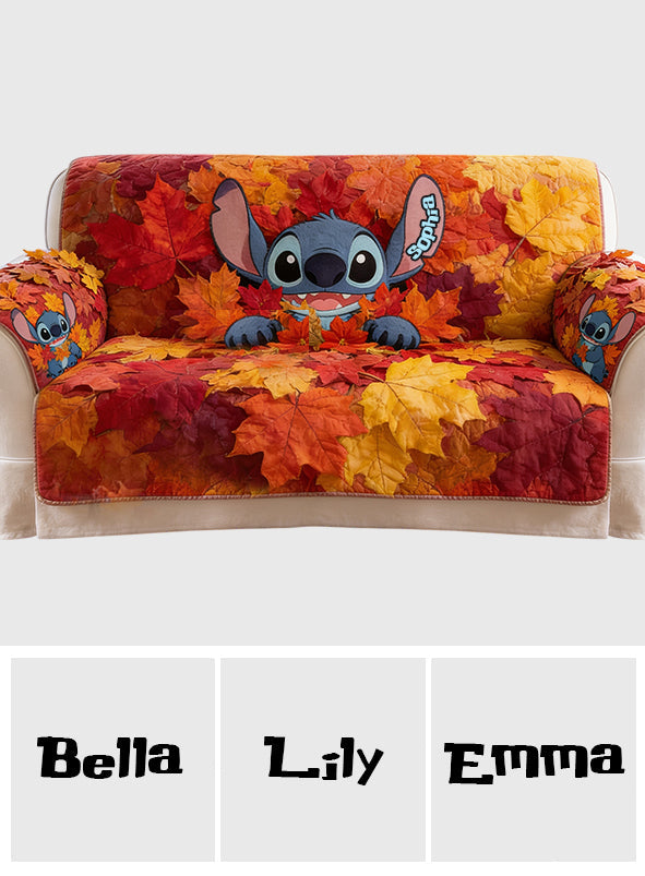 Personalized Fall Leaves Quilted Couch Cover Custom Name Quilted Sofa/Couch Cover GradoCreations