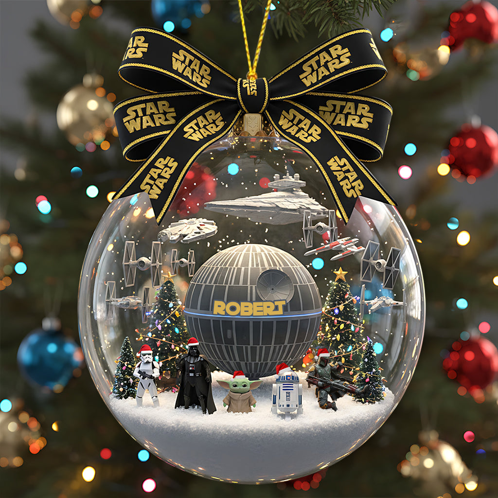 Personalized Star Wars Snow Globe Ornament with Bow for Christmas Snow Globe Ornament With Bow GradoCreations