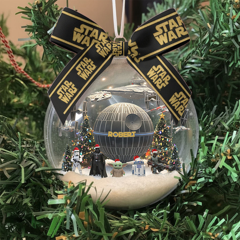 Personalized Star Wars Snow Globe Ornament with Bow for Christmas Snow Globe Ornament With Bow GradoCreations