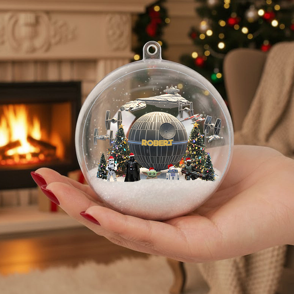 Personalized Star Wars Snow Globe Ornament with Bow for Christmas Snow Globe Ornament With Bow GradoCreations