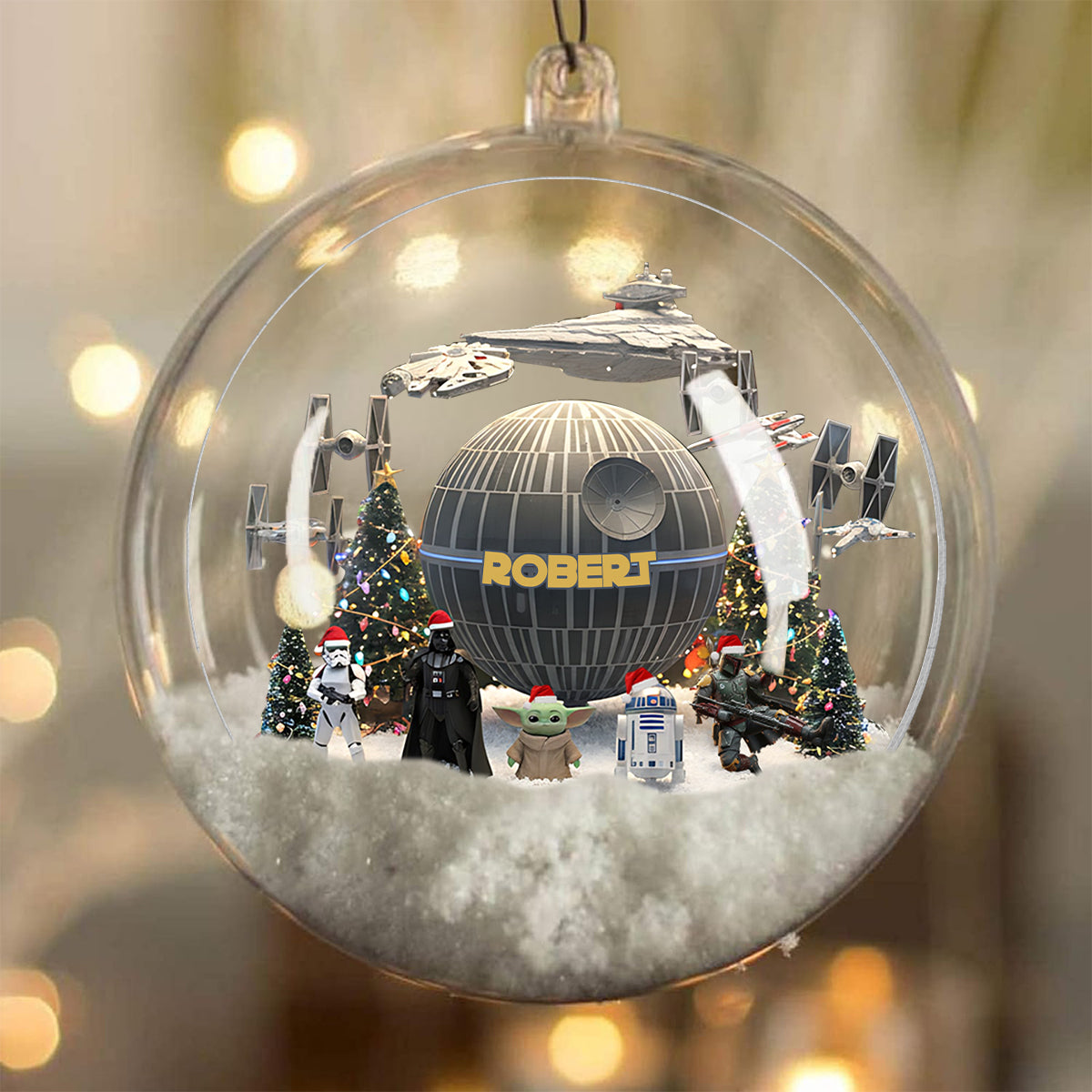 Personalized Star Wars Snow Globe Ornament with Bow for Christmas Snow Globe Ornament With Bow GradoCreations